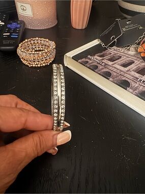 Crystal-Trim Silver Tone Hoop bracelet  - Women Jewelry
